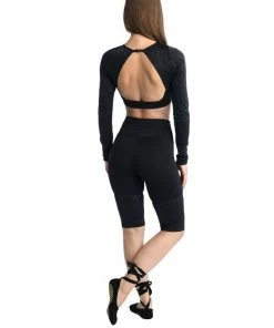 Danshuz DanzNmotion Womens Dance Crop Top Long Sleeve Zebra Mesh Style Belly Dance Bras