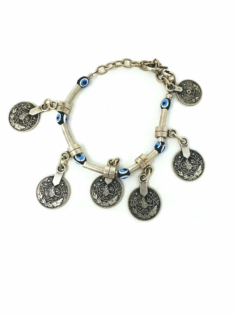 Miss Belly Dance JEWELRY & ACCESSORIES Belly Dance Evil Eye Beaded Anklet With Coins 1 Miss Belly Dance JEWELRY & ACCESSORIES Belly Dance Evil Eye Beaded Anklet With Coins
