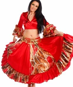 Miss Belly Dance Belly Dance Satin Giraffe Patterned Top-Skirt & Belt Costume Set | Gala Night COMBO SETS