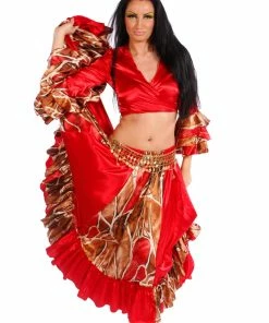 Miss Belly Dance Belly Dance Satin Giraffe Patterned Top-Skirt & Belt Costume Set | Gala Night COMBO SETS