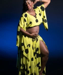 Miss Belly Dance BELLY DANCE COSTUMES Belly Dance Chiffon Polka Dot Skirt, Top, & Coined Belt | SPRITE