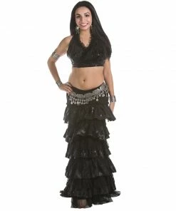 Miss Belly Dance BELLY DANCE COSTUMES Belly Dance Ruffled Tribal Skirt, Halter Top & Coined Belt