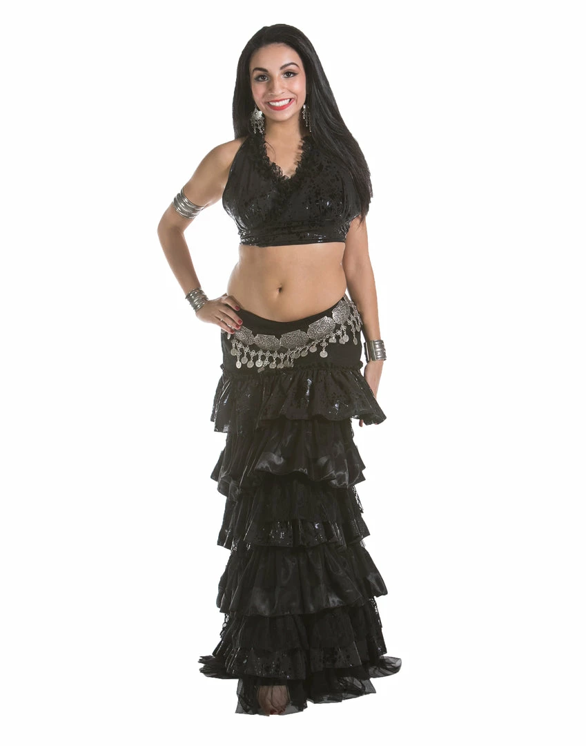 Miss Belly Dance BELLY DANCE COSTUMES Belly Dance Ruffled Tribal Skirt, Halter Top & Coined Belt 2 Miss Belly Dance BELLY DANCE COSTUMES Belly Dance Ruffled Tribal Skirt, Halter Top & Coined Belt