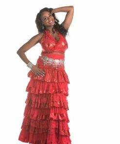 Miss Belly Dance BELLY DANCE COSTUMES Belly Dance Ruffled Tribal Skirt, Halter Top & Coined Belt