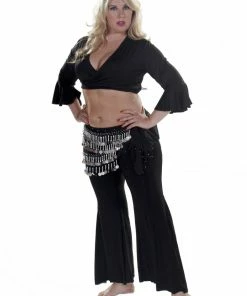 Miss Belly Dance Belly Dance Plus Sized Lycra Harem Pants, Top & Hip Scarf Costume Set | Raqs Choli