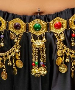 MissBellyDance Belly Dance Coined Belt With Color Stone Jems