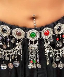 MissBellyDance Belly Dance Coined Belt With Color Stone Jems