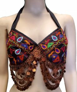 Miss Belly Dance Belly Dance Embroidered Tribal Bra With Coins | TOPS