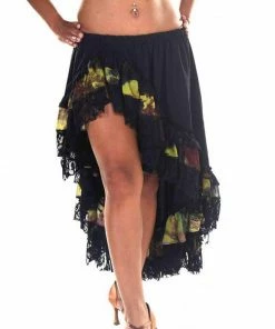 Miss Belly Dance BOTTOMS Belly Dance Black Lace With Pattern Skirt | Ruffles Skirt