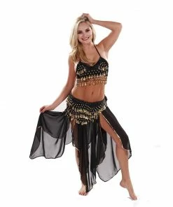 Miss Belly Dance Belly Dance Chiffon Skirt, Top, & Hip Scarf Costume Set | PASSIONATE PERSUASION