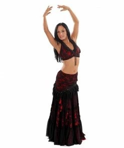 Miss Belly Dance Belly Dance Double Layer Skirt, Halter Top, & Hip Skirt Costume Set | PERA TRIBES/DARBA BELLY DANCE COSTUMES
