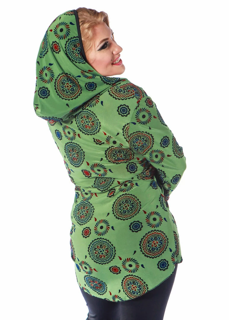 Miss Belly Dance Belly Dance Green Patterned Hoodie | Pera Hoodie 1 Miss Belly Dance Belly Dance Green Patterned Hoodie | Pera Hoodie