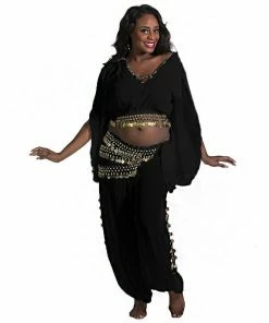 Miss Belly Dance Belly Dance Harem Pant, Hip Scarf, & Bell Sleeve Top Costume Set | SURREAL BELLY DANCE COSTUMES