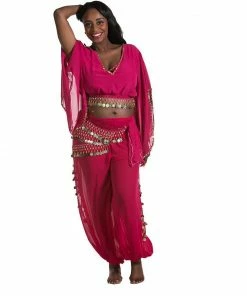 Miss Belly Dance Belly Dance Harem Pant, Hip Scarf, & Bell Sleeve Top Costume Set | SURREAL BELLY DANCE COSTUMES