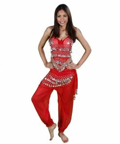 Miss Belly Dance BELLY DANCE COSTUMES Belly Dance Harem Pants, Halter Top, & Hip Scarf Costume Set | THE BELLY DANCER