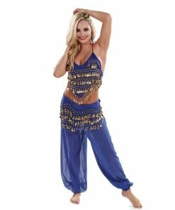 Miss Belly Dance BELLY DANCE COSTUMES Belly Dance Harem Pants, Halter Top, & Hip Scarf Costume Set | THE BELLY DANCER