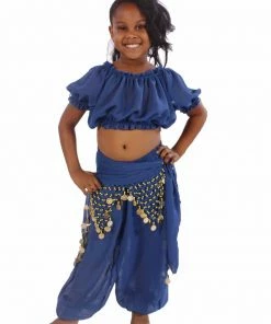 Miss Belly Dance Belly Dance Kid's Chiffon Top, Pants, & Hip Scarf Halloween Costume Set | BELLY BABIES