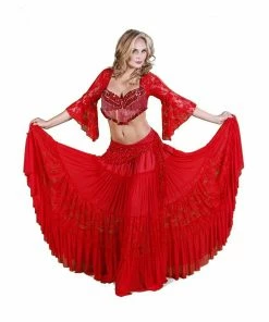 Miss Belly Dance BELLY DANCE COSTUMES Belly Dance Lace Bra, Skirt, & Net Scarf Costume Set | ROMA ELEGANCE