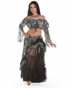 Miss Belly Dance BELLY DANCE COSTUMES Belly Dance Lace & Chiffon Three-Piece Skirt & Top Costume Set | ANA STARI