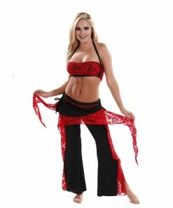 Miss Belly Dance Belly Dance Lace & Lycra Halter Top With Pants Costume Set | LACED UP