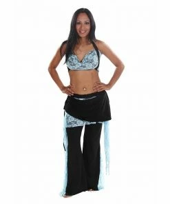 Miss Belly Dance Belly Dance Lace & Lycra Halter Top With Pants Costume Set | LACED UP