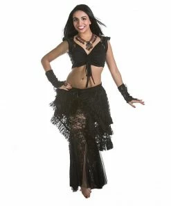 Miss Belly Dance BELLY DANCE COSTUMES Belly Dance Lace Pants, Top, & Bustle Costume Set | EGL BELLE RAQS