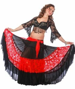 Miss Belly Dance Belly Dance Lace Skirt, Bra, & Hip Scarf Costume Set | JUPE NOCHE BELLY DANCE COSTUMES