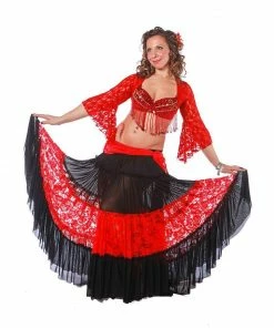Miss Belly Dance Belly Dance Lace Skirt, Bra, & Hip Scarf Costume Set | JUPE NOCHE BELLY DANCE COSTUMES