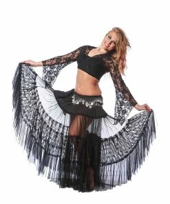 Miss Belly Dance Belly Dance Lace Skirt, Top, & Hip Scarf Costume Set | CLASSIC LACE