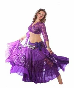 Miss Belly Dance Belly Dance Lace Skirt, Top, & Hip Scarf Costume Set | CLASSIC LACE