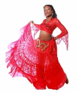 Miss Belly Dance Belly Dance Lace Skirt, Top, & Hip Scarf Costume Set | CLASSIC LACE