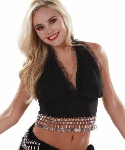 Miss Belly Dance TOPS Belly Dance Lycra Stretchy Halter Top With Ruffles | MASRIYA MONROE