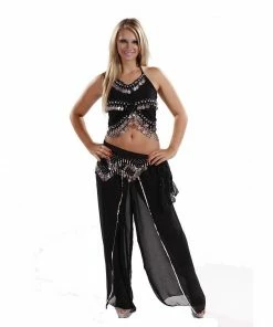Miss Belly Dance BELLY DANCE COSTUMES Belly Dance Lycra Top, Chiffon Harem Pants, & Hip Scarf Costume Set | ADAASANIA