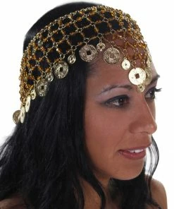 Miss Belly Dance Belly Dance Net Beaded Head Piece With Coins | DEIRA CROWN Headwear