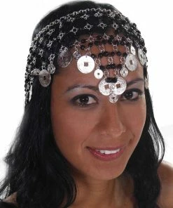 Miss Belly Dance Belly Dance Net Beaded Head Piece With Coins | DEIRA CROWN Headwear