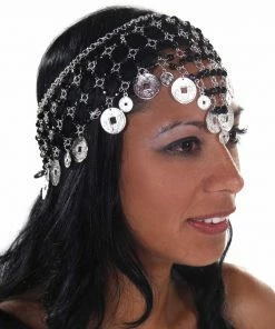 Miss Belly Dance Belly Dance Net Beaded Head Piece With Coins | DEIRA CROWN Headwear