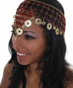 Miss Belly Dance Belly Dance Net Beaded Head Piece With Coins | DEIRA CROWN Headwear