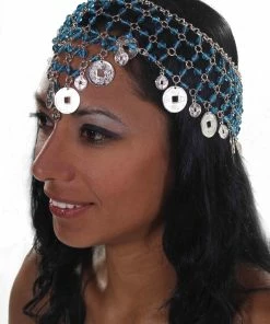 Miss Belly Dance Belly Dance Net Beaded Head Piece With Coins | DEIRA CROWN Headwear