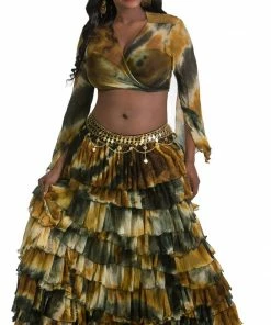 Miss Belly Dance BELLY DANCE COSTUMES Belly Dance Ruffled Skirt, Choli Top, & Belt Costume Set | ROSA LEEHA
