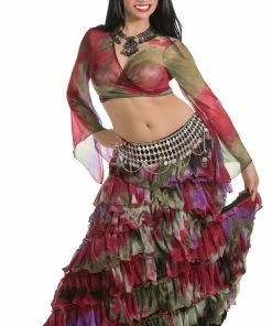 Miss Belly Dance BELLY DANCE COSTUMES Belly Dance Ruffled Skirt, Choli Top, & Belt Costume Set | ROSA LEEHA