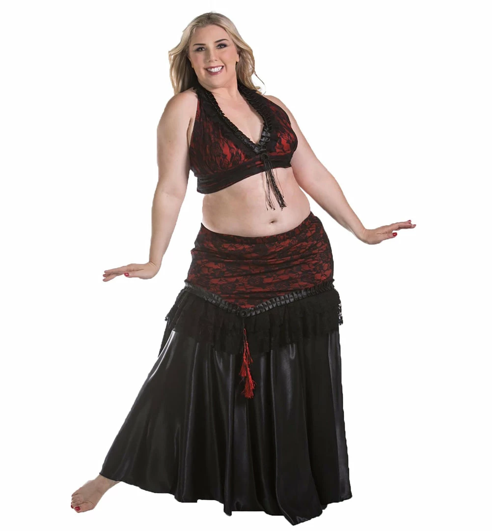 Miss Belly Dance Belly Dance Satin Skirt, Lace Over-Skirt, & Halter Top Costume Set | DEEP SATIN BELLY DANCE COSTUMES 1 Miss Belly Dance Belly Dance Satin Skirt, Lace Over-Skirt, & Halter Top Costume Set | DEEP SATIN BELLY DANCE COSTUMES