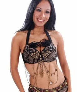 Miss Belly Dance TOPS Belly Dance Tribal Bra With Feathers | LE MASQUE