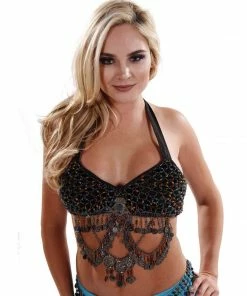 Miss Belly Dance Belly Dance Tribal Multi Colored Stoned Bra | MARRAKILI TOPS
