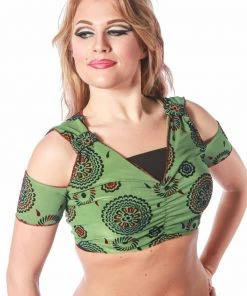 Miss Belly Dance Belly Dance V-Neck Patterned Top | Shala Shoulder Top PLUS SIZE